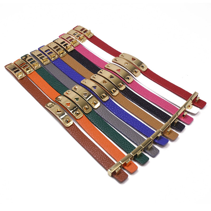 European and American personalized solid color PU leather compact bracelet, retro trend street shot female creative design PU bracelet