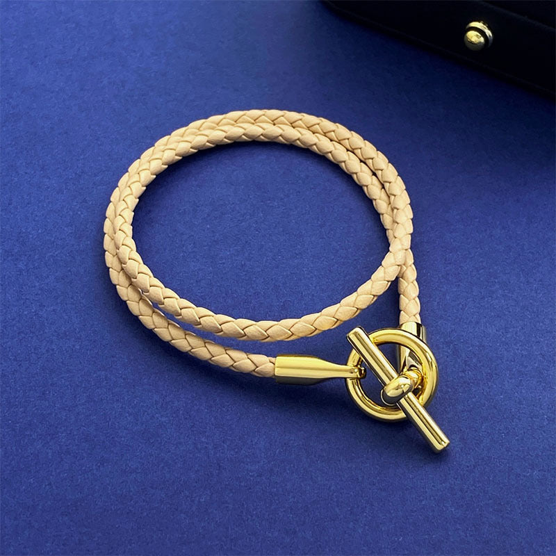 European and American fashion jewelry, leather rope braided buckle, double-layer bracelet, the same versatile bracelet men's and women's jewelry