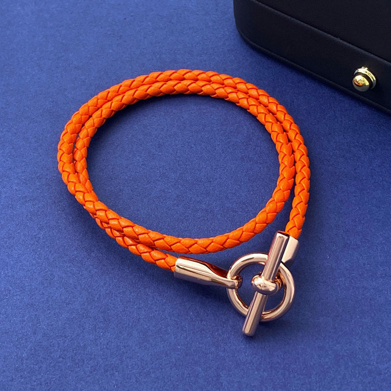 European and American fashion jewelry, leather rope braided buckle, double-layer bracelet, the same versatile bracelet men's and women's jewelry