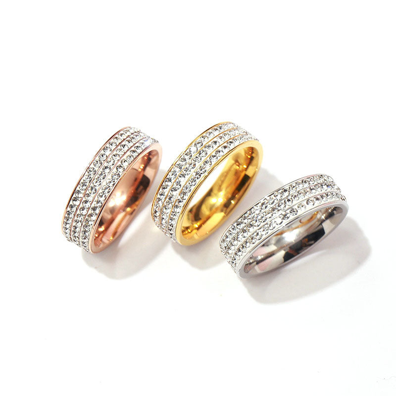 Fashion titanium steel jewelry, exquisite shining three rows of non-fading rings, the same index finger ring for men and women