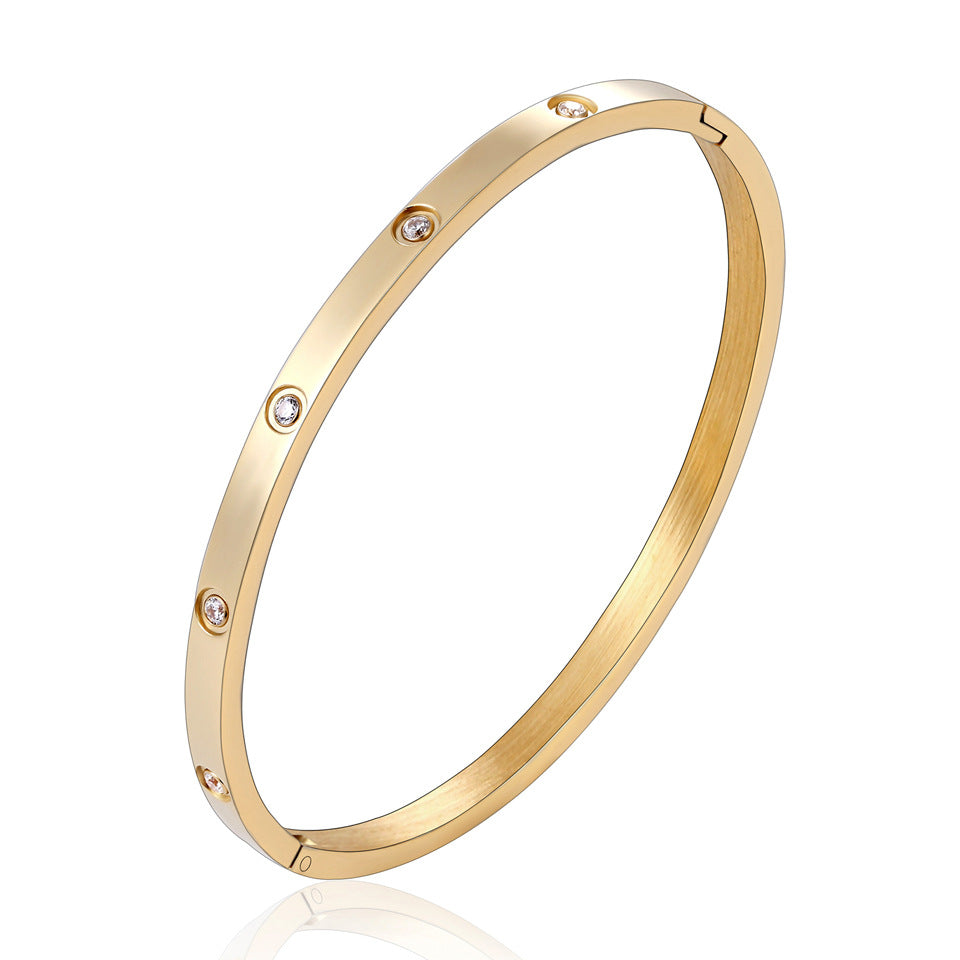 Titanium Steel Diamond Rose Gold Couple Bracelet Titanium Steel Men's and Women's Valentine's Day Bracelet