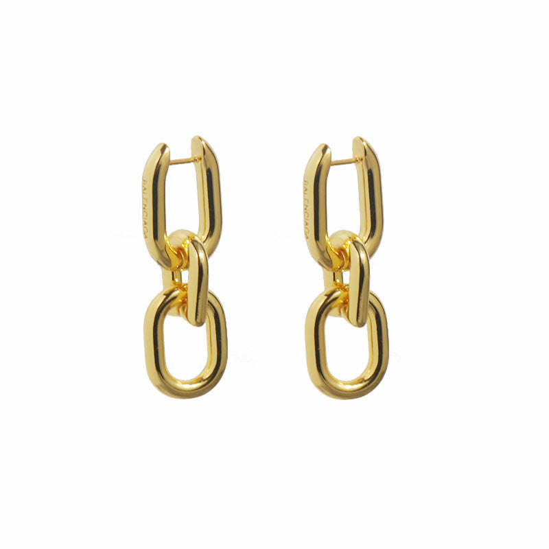 European and American fashion glossy metal three sections are not the same size, bamboo thick chain hip-hop street earrings are available in two colors