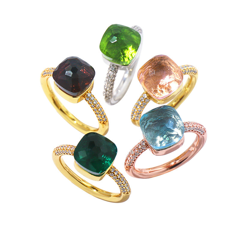 Gemstone London Blue Colored Crystal Diamond Emerald Ring for Men and Women
