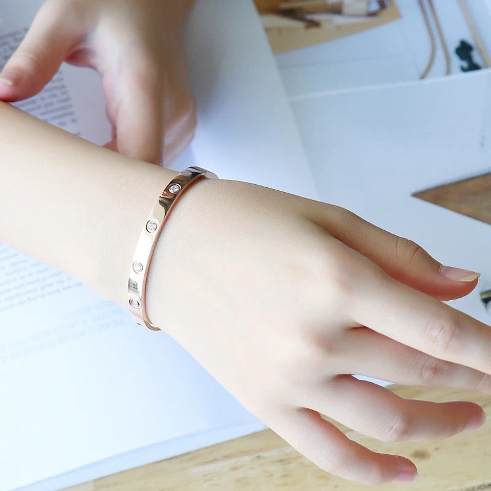 Titanium Steel Diamond Rose Gold Couple Bracelet Titanium Steel Men's and Women's Valentine's Day Bracelet
