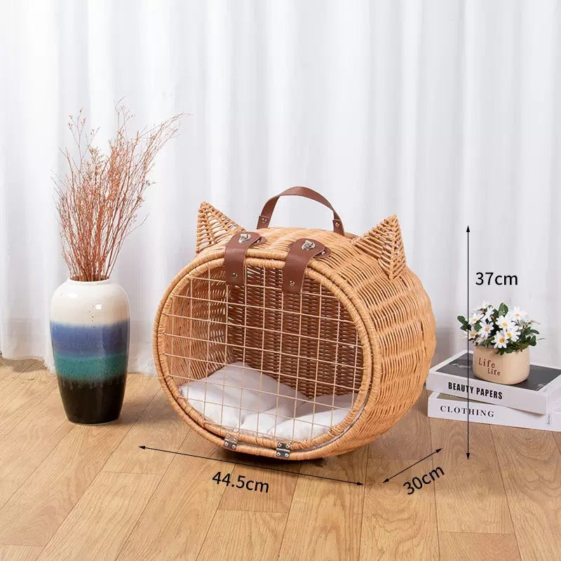 Fuji knitted cat bag pull-out box portable pet travel box cat litter car travel air box creative hand-held cat cage