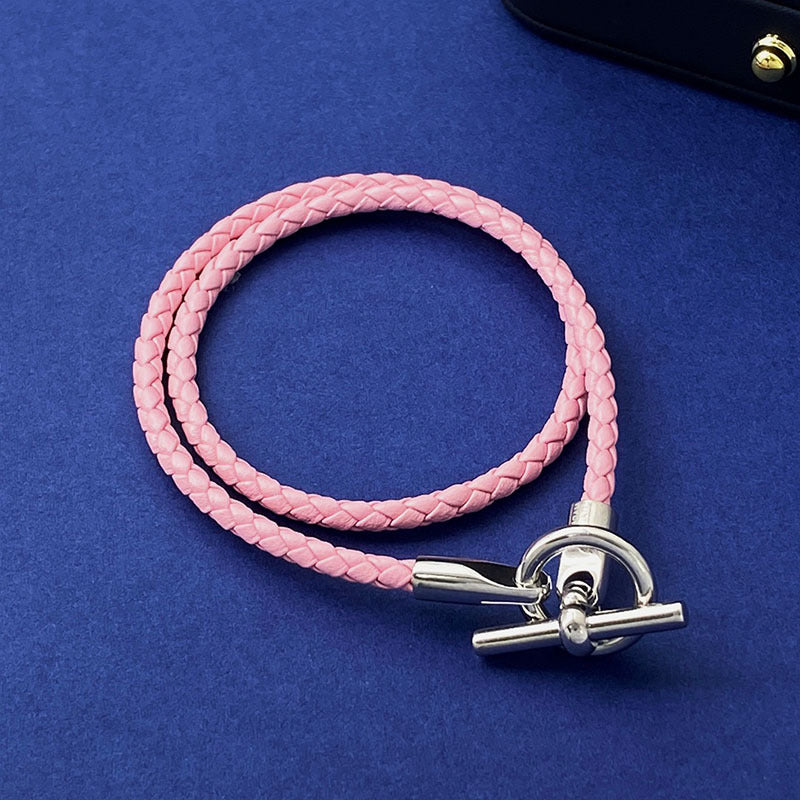 European and American fashion jewelry, leather rope braided buckle, double-layer bracelet, the same versatile bracelet men's and women's jewelry