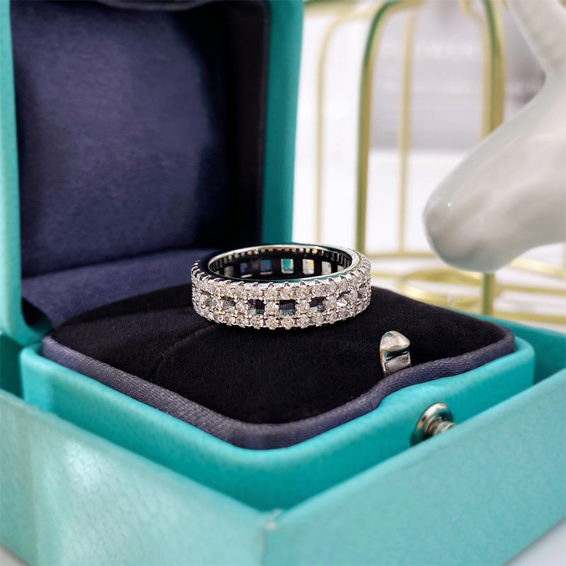 Full diamond zircon hollow T-row diamond couple bracelet