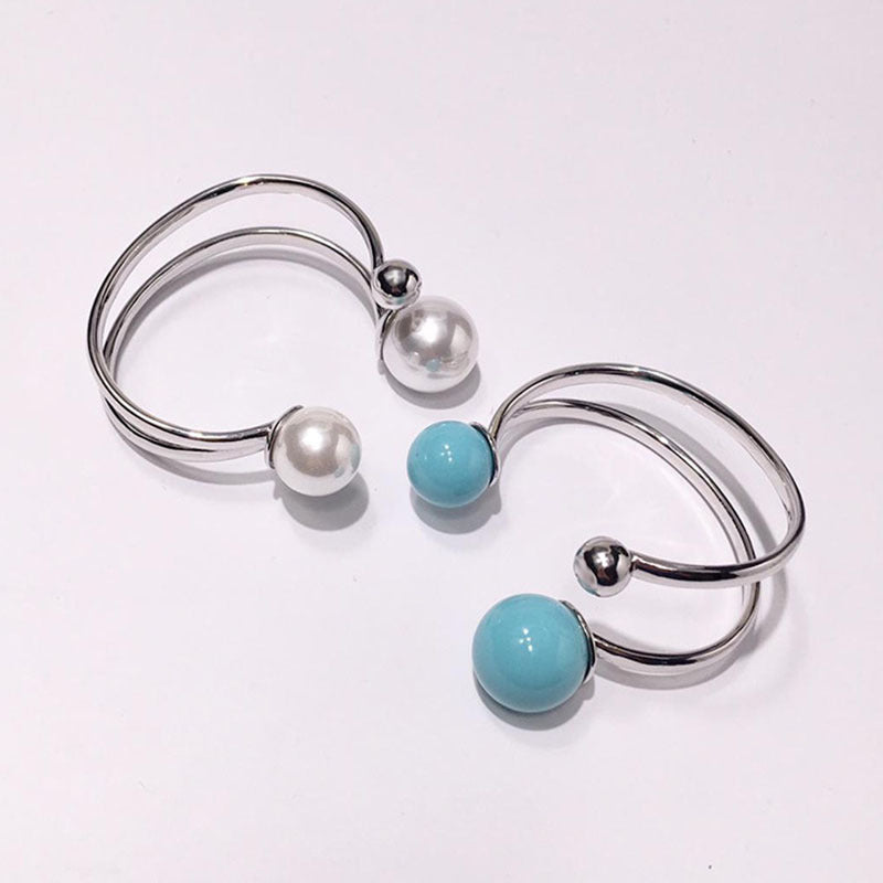 Pearl bracelet women's European and American personalized jewelry exaggerated double-line open bracelet