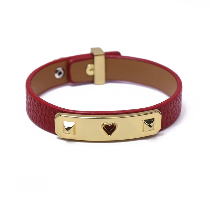 European and American personalized solid color PU leather compact bracelet, retro trend street shot female creative design PU bracelet