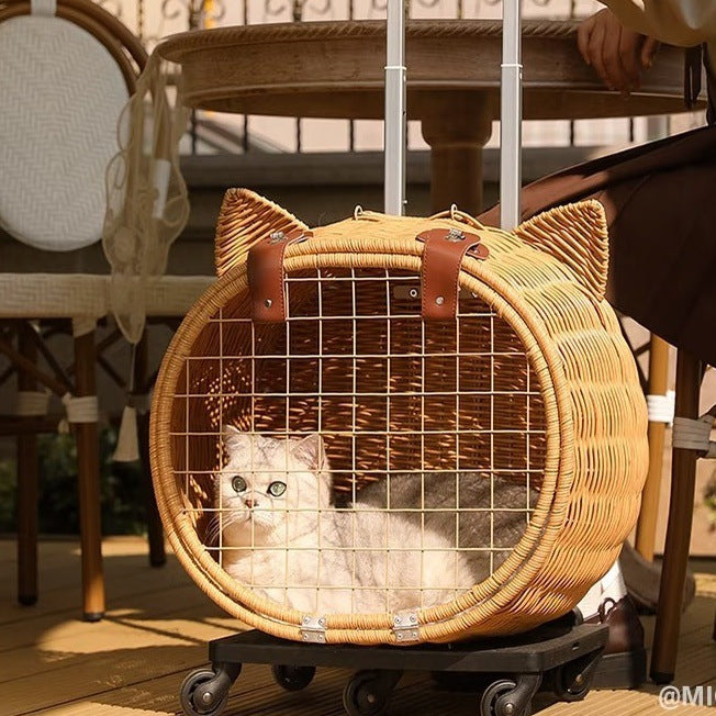 Fuji knitted cat bag pull-out box portable pet travel box cat litter car travel air box creative hand-held cat cage