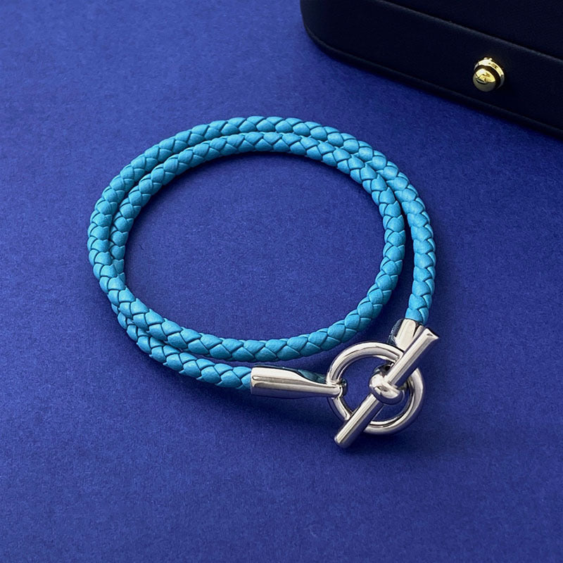 European and American fashion jewelry, leather rope braided buckle, double-layer bracelet, the same versatile bracelet men's and women's jewelry