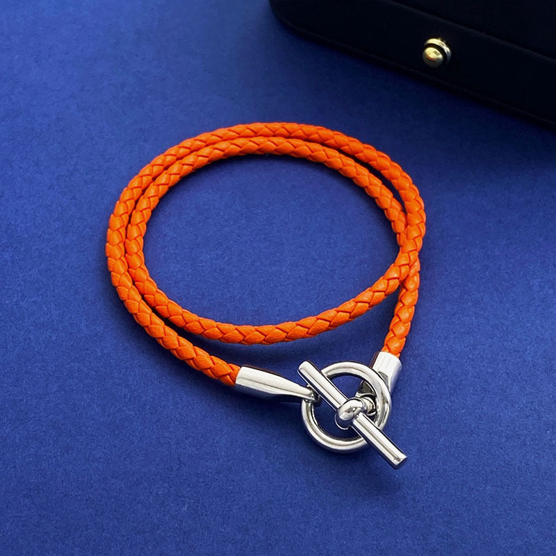 European and American fashion jewelry, leather rope braided buckle, double-layer bracelet, the same versatile bracelet men's and women's jewelry