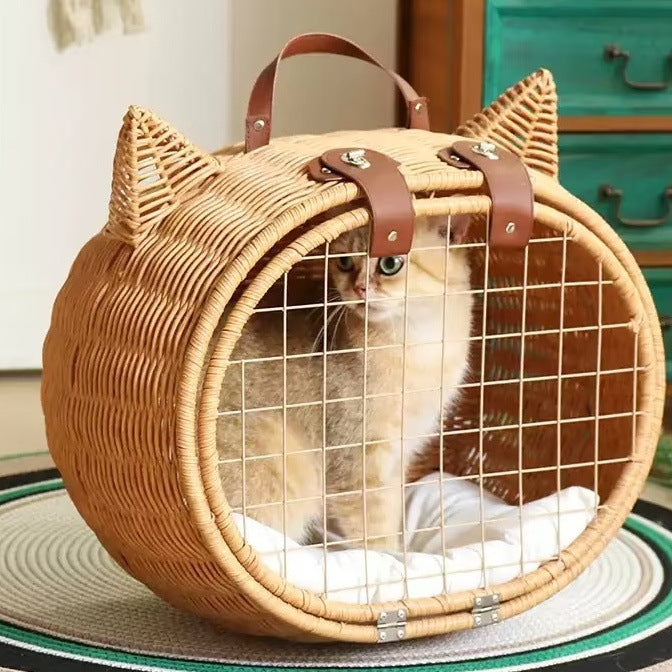 Fuji knitted cat bag pull-out box portable pet travel box cat litter car travel air box creative hand-held cat cage