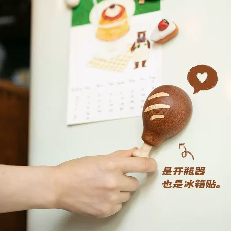 Chicken leg solid wood open bottle wood tool woodworking beer bottle starter magnetic suction household refrigerator personality tabletop pendant open bottle