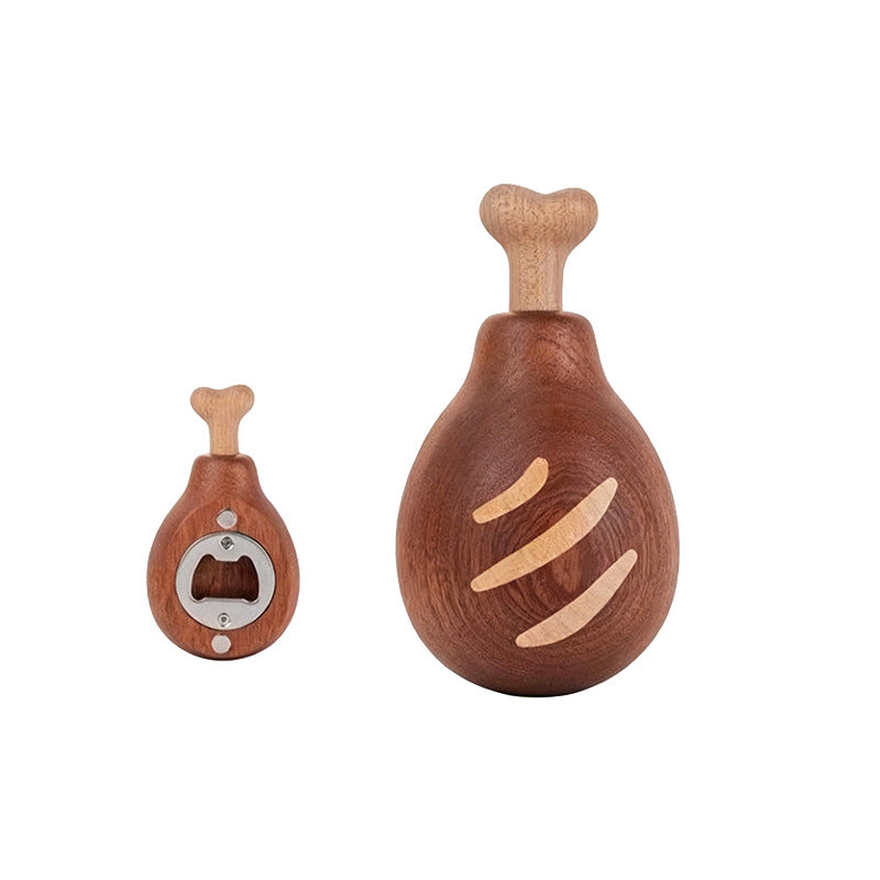 Chicken leg solid wood open bottle wood tool woodworking beer bottle starter magnetic suction household refrigerator personality tabletop pendant open bottle