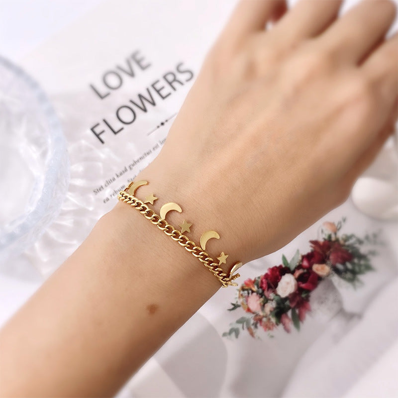 Star Moon Bracelet Versatile Bracelet Two-color Metal Creative Jewelry