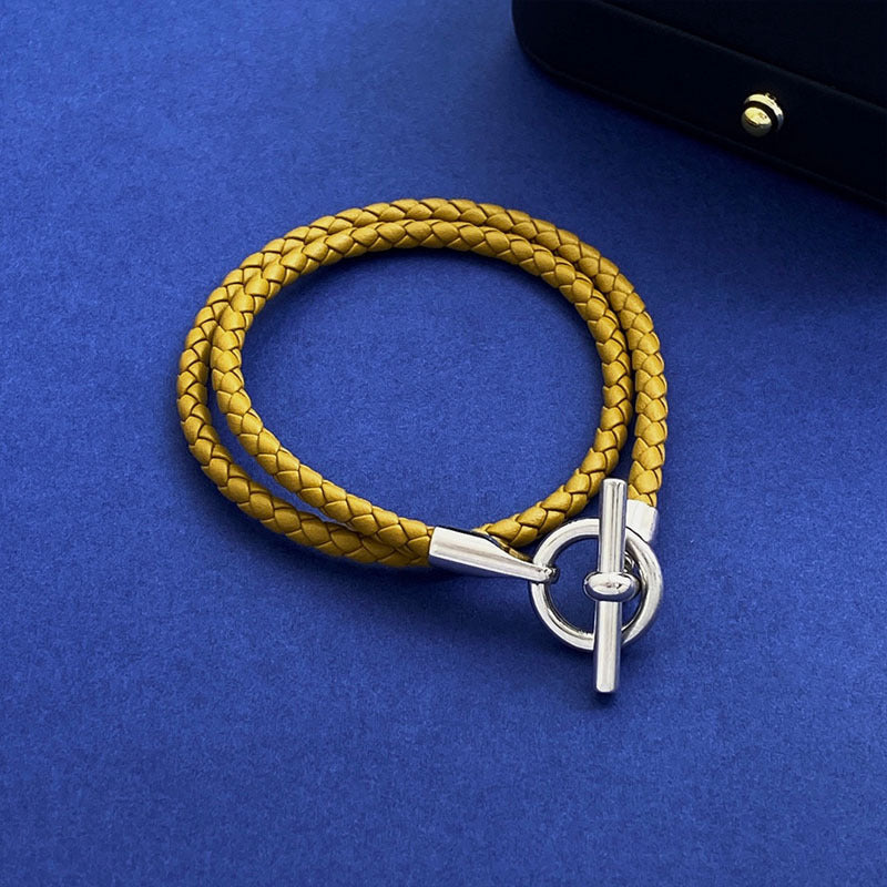 European and American fashion jewelry, leather rope braided buckle, double-layer bracelet, the same versatile bracelet men's and women's jewelry