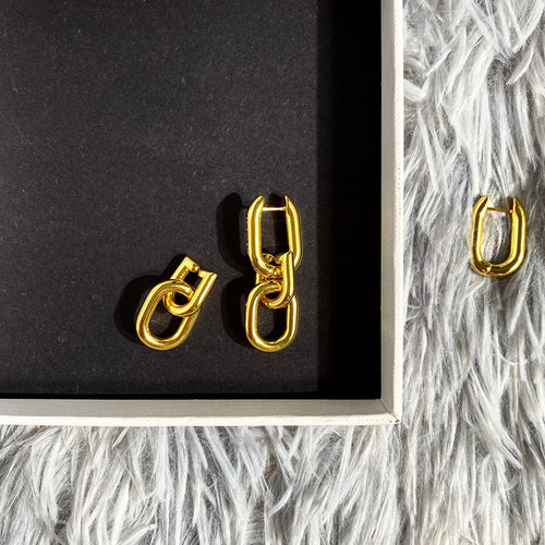 European and American fashion glossy metal three sections are not the same size, bamboo thick chain hip-hop street earrings are available in two colors