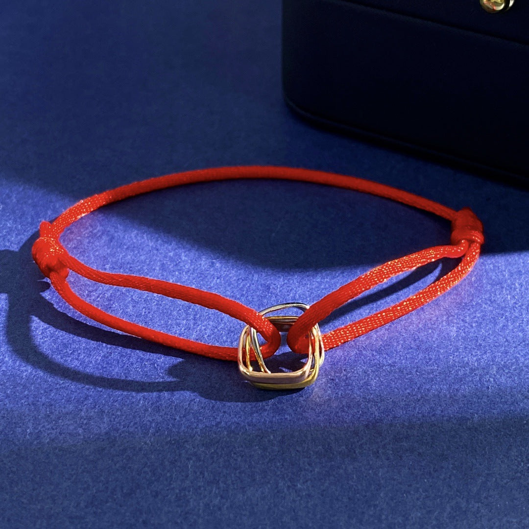 Glossy square small three-ring three-color ring hand rope bracelet simple and versatile couple style interlocking new jewelry