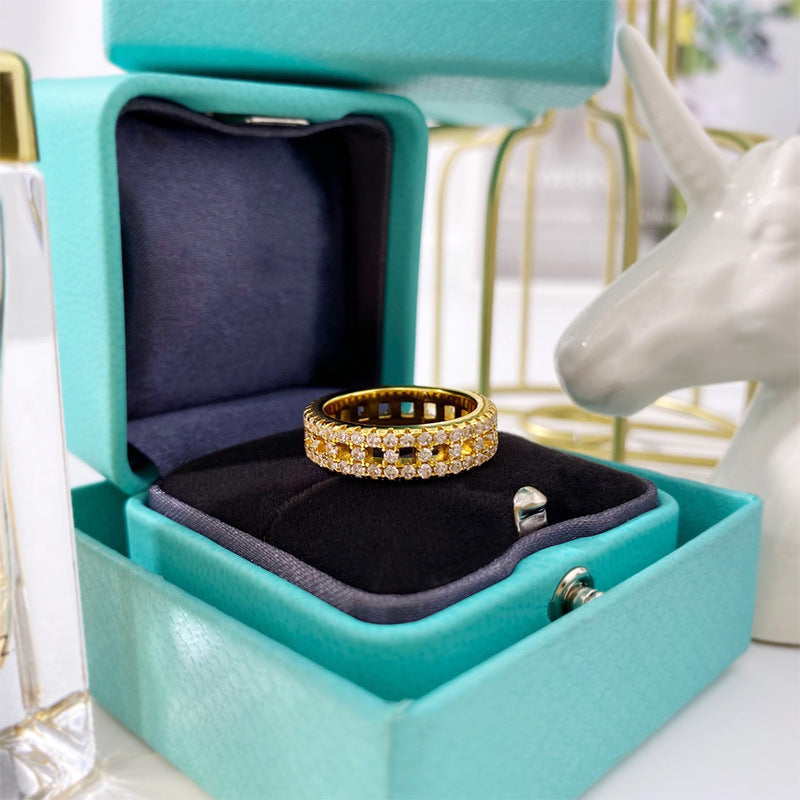 Full diamond zircon hollow T-row diamond couple bracelet
