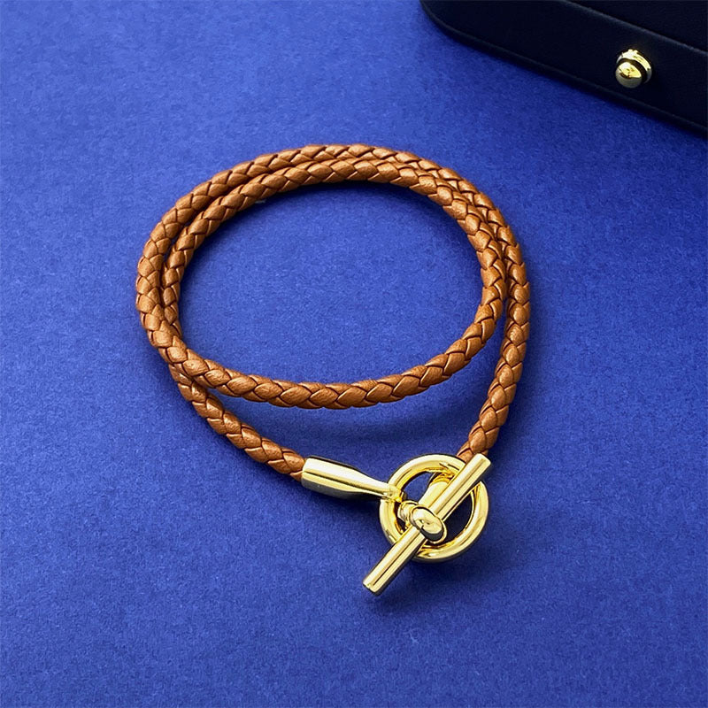 European and American fashion jewelry, leather rope braided buckle, double-layer bracelet, the same versatile bracelet men's and women's jewelry