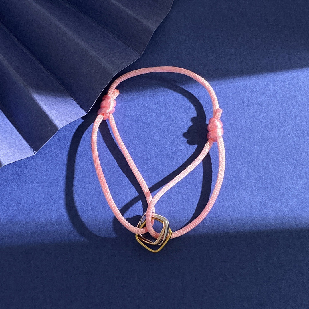 Glossy square small three-ring three-color ring hand rope bracelet simple and versatile couple style interlocking new jewelry