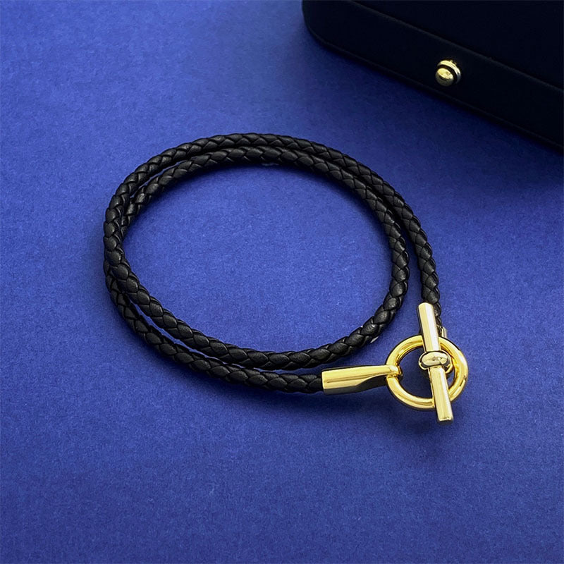 European and American fashion jewelry, leather rope braided buckle, double-layer bracelet, the same versatile bracelet men's and women's jewelry