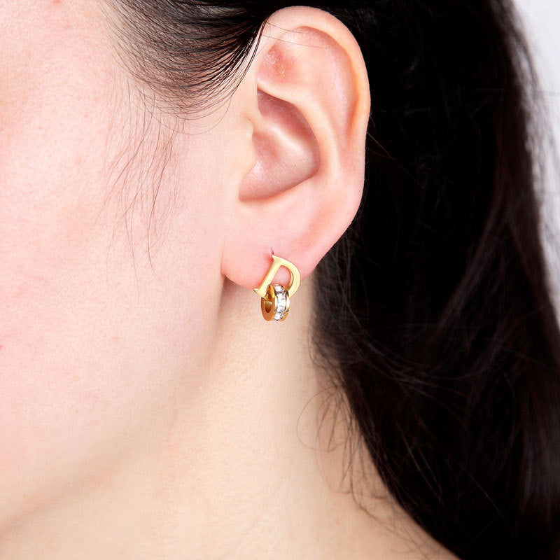 New personalized gold D letter square diamond stud earrings, diverse and creative, simple girls earrings, rose gold earrings wholesale