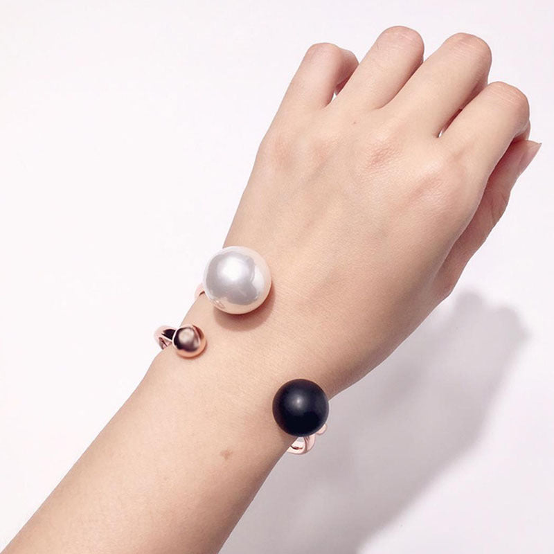 Pearl bracelet women's European and American personalized jewelry exaggerated double-line open bracelet