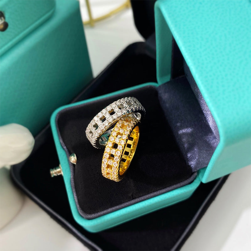 Full diamond zircon hollow T-row diamond couple bracelet