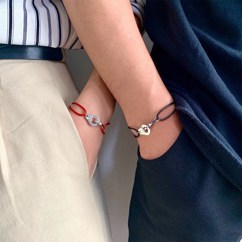 Hand-woven telescopic color hand rope, men's and women's transshipment red rope, upgraded version, fine engraved titanium steel handcuff handchain.