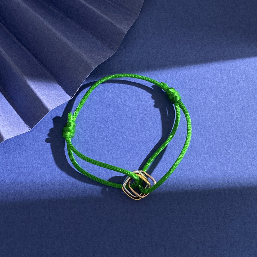 Glossy square small three-ring three-color ring hand rope bracelet simple and versatile couple style interlocking new jewelry