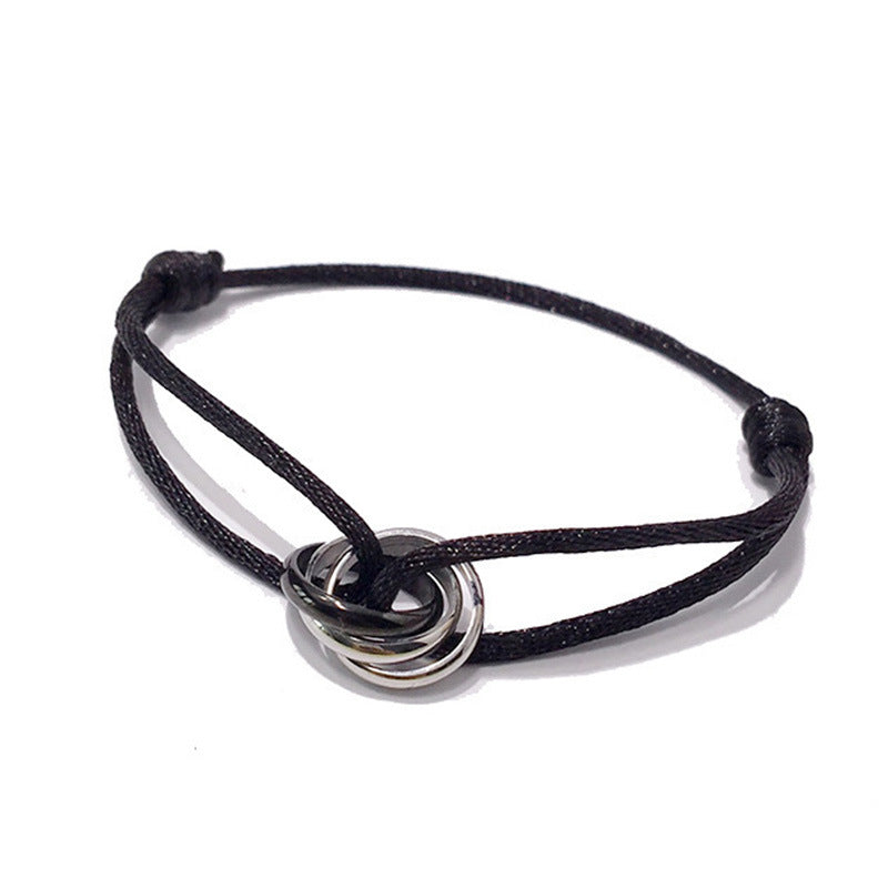 Hand rope cross-border titanium steel new silver black three-ring braided retractable bracelet