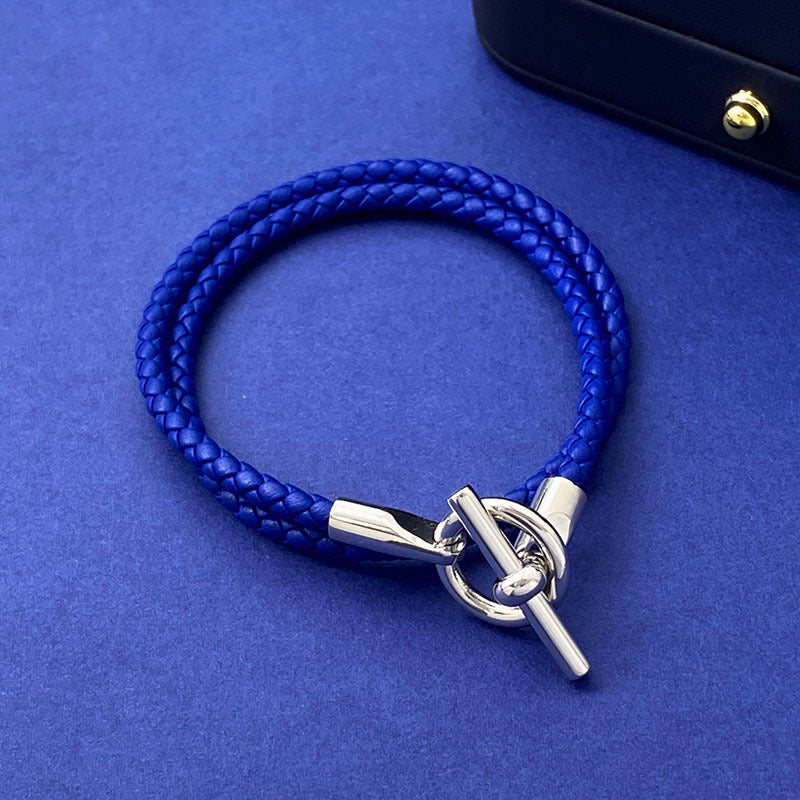 European and American fashion jewelry, leather rope braided buckle, double-layer bracelet, the same versatile bracelet men's and women's jewelry