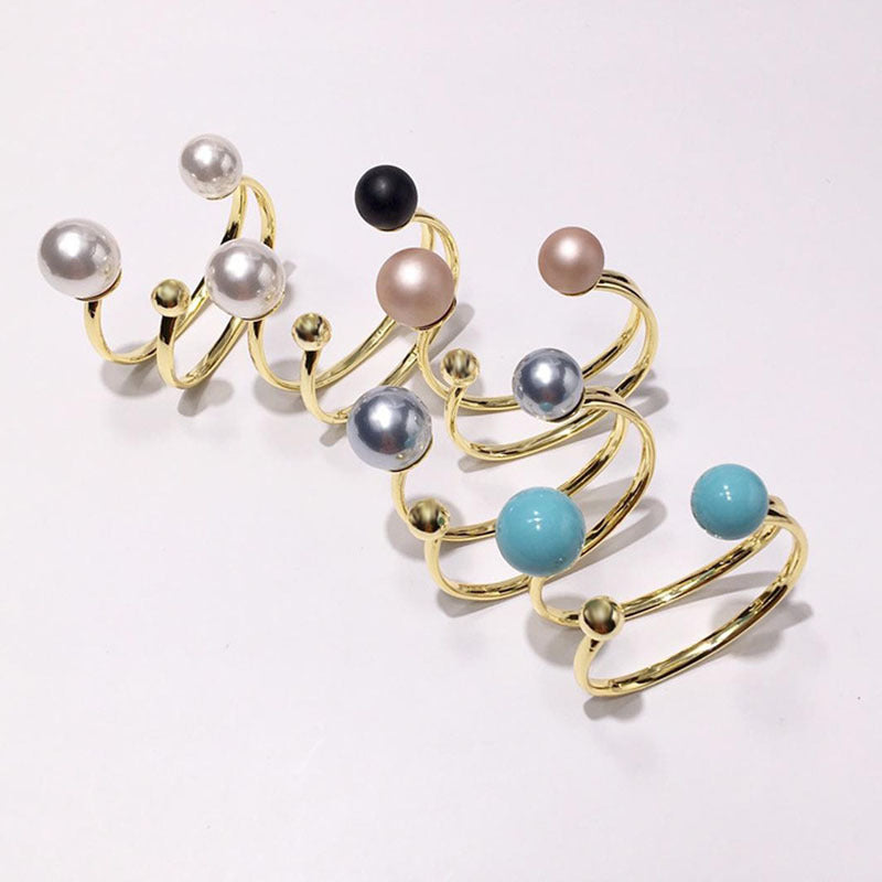 Pearl bracelet women's European and American personalized jewelry exaggerated double-line open bracelet