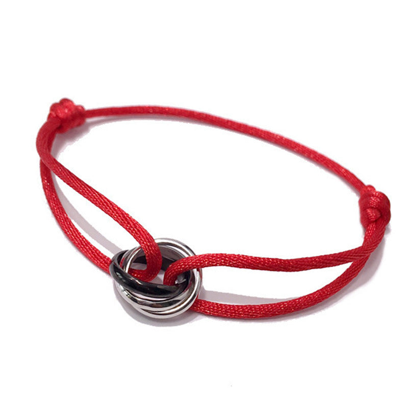 Hand rope cross-border titanium steel new silver black three-ring braided retractable bracelet