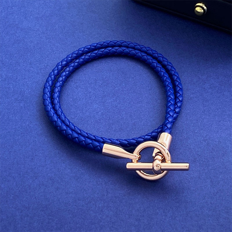 European and American fashion jewelry, leather rope braided buckle, double-layer bracelet, the same versatile bracelet men's and women's jewelry