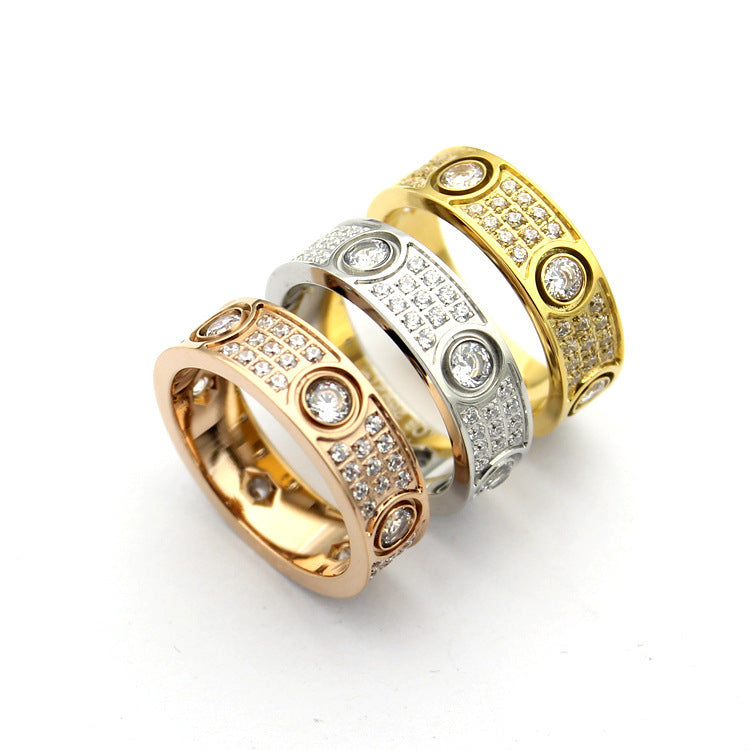 Six-diamond ring, three rows of full diamond rings, couple gypsy ring, three-color choice.