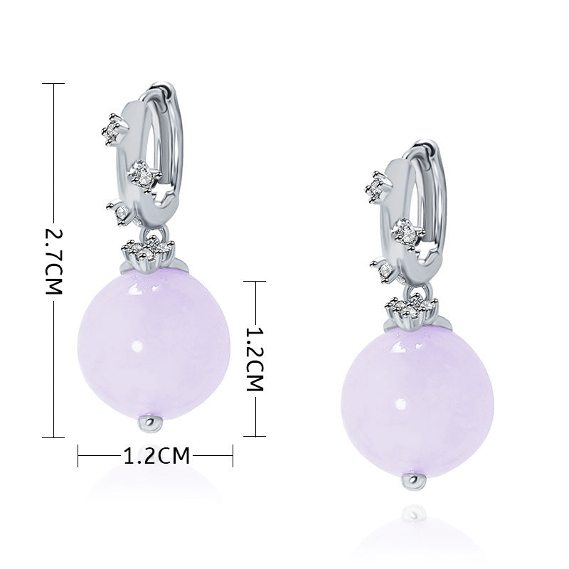 Brushed ring with small diamond chalcedony earrings, new retro new Chinese violet crystal bead earrings.
