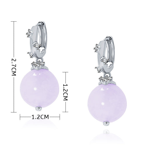 Brushed ring with small diamond chalcedony earrings, new retro new Chinese violet crystal bead earrings.