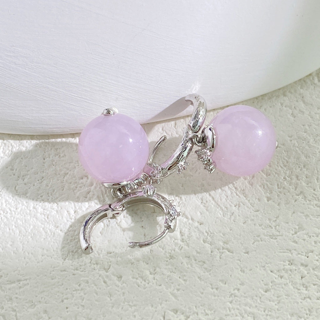 Brushed ring with small diamond chalcedony earrings, new retro new Chinese violet crystal bead earrings.