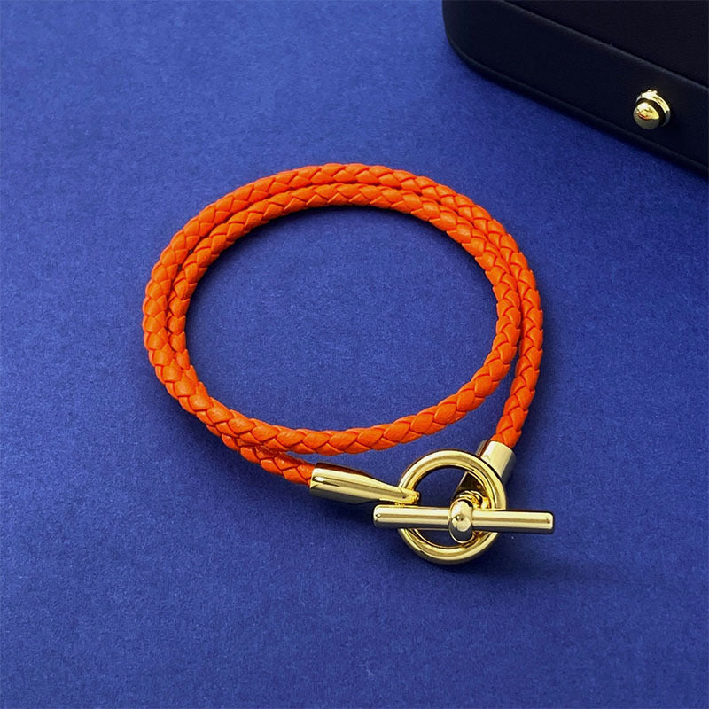 European and American fashion jewelry, leather rope braided buckle, double-layer bracelet, the same versatile bracelet men's and women's jewelry