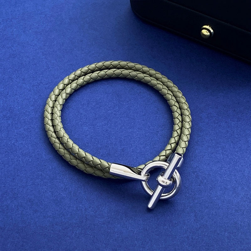 European and American fashion jewelry, leather rope braided buckle, double-layer bracelet, the same versatile bracelet men's and women's jewelry