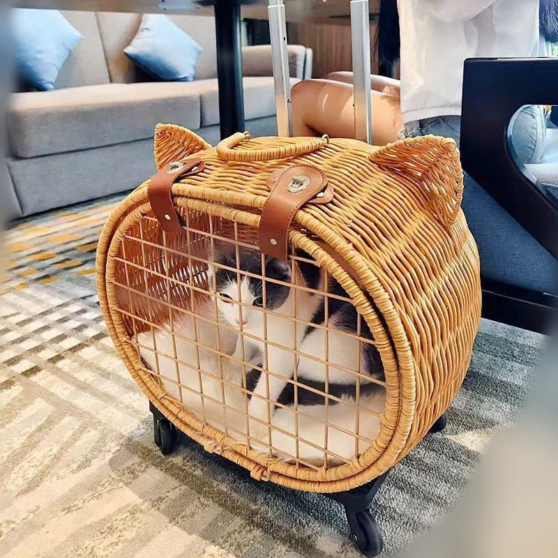 Fuji knitted cat bag pull-out box portable pet travel box cat litter car travel air box creative hand-held cat cage