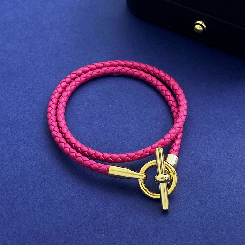 European and American fashion jewelry, leather rope braided buckle, double-layer bracelet, the same versatile bracelet men's and women's jewelry