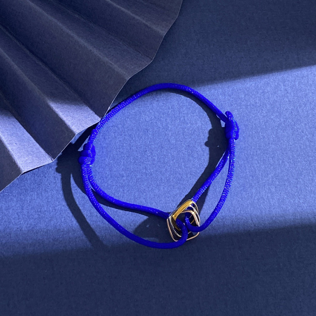 Glossy square small three-ring three-color ring hand rope bracelet simple and versatile couple style interlocking new jewelry
