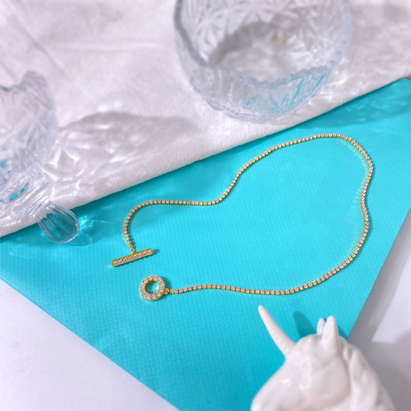 Light luxury sparkling zircon full diamond personalized buckle necklace
