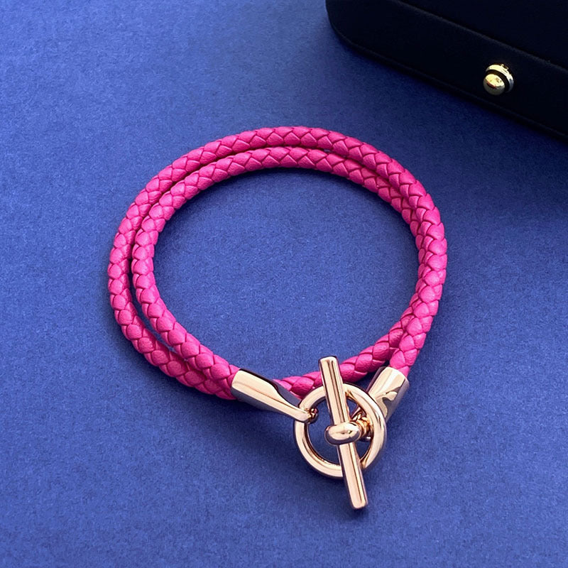 European and American fashion jewelry, leather rope braided buckle, double-layer bracelet, the same versatile bracelet men's and women's jewelry