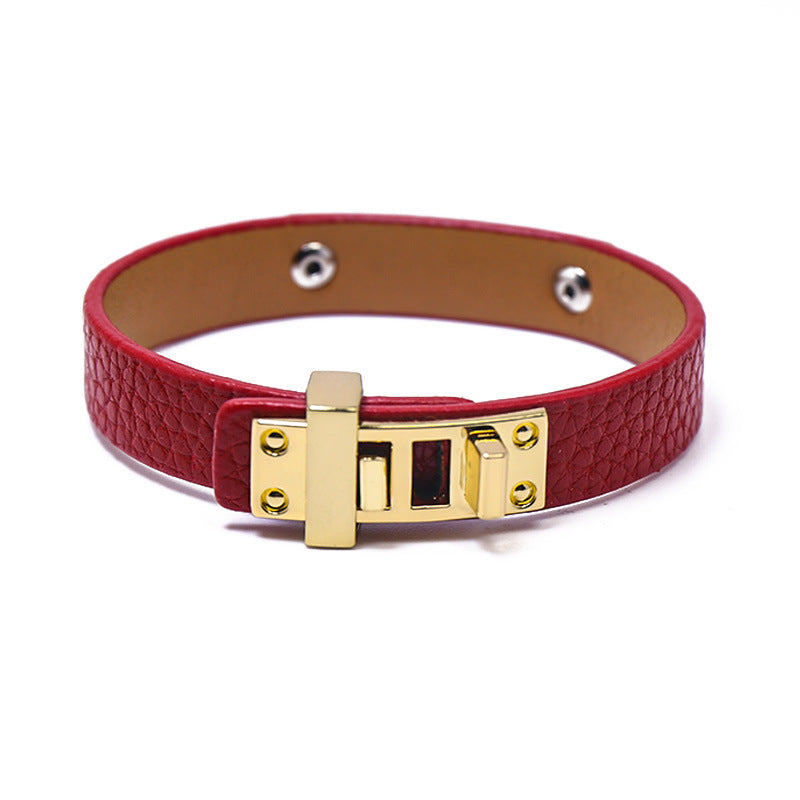 European and American personalized solid color PU leather compact bracelet, retro trend street shot female creative design PU bracelet