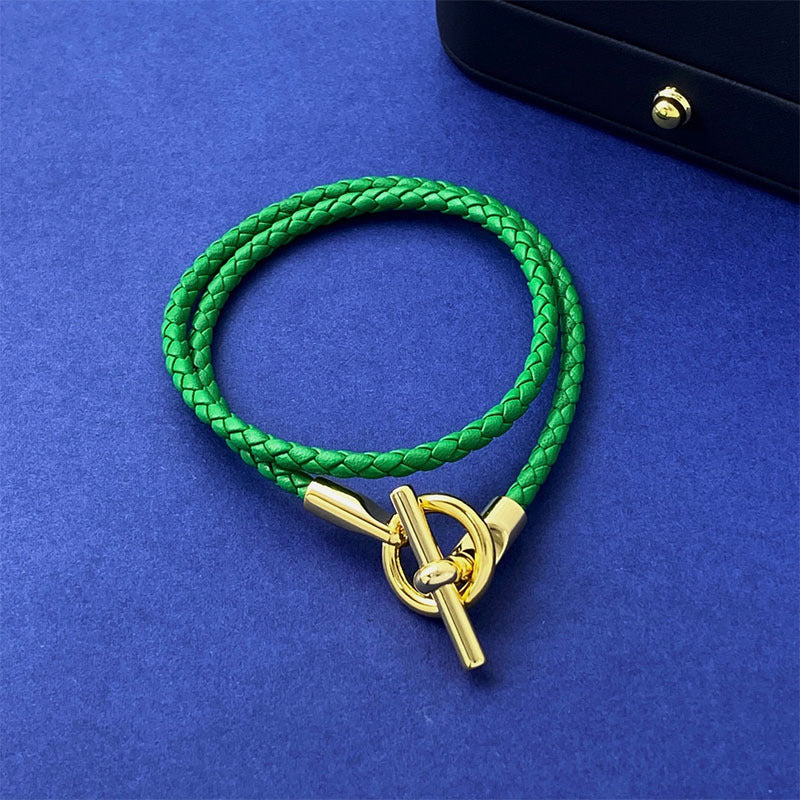 European and American fashion jewelry, leather rope braided buckle, double-layer bracelet, the same versatile bracelet men's and women's jewelry